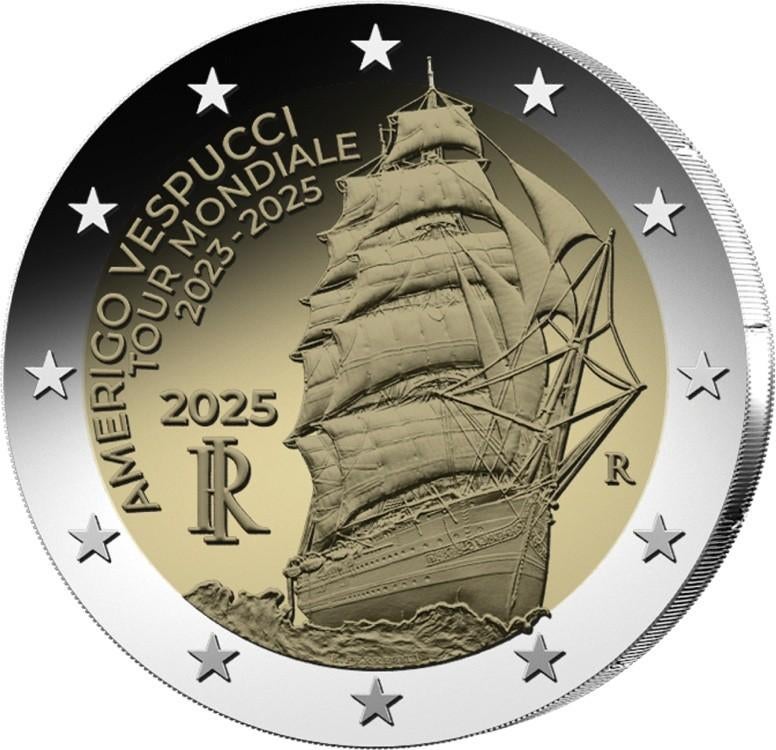 2 Euro Italie 2025 UNC - Amerigo Vespucci, Verzenden, Italië, 2 euro, Losse munt
