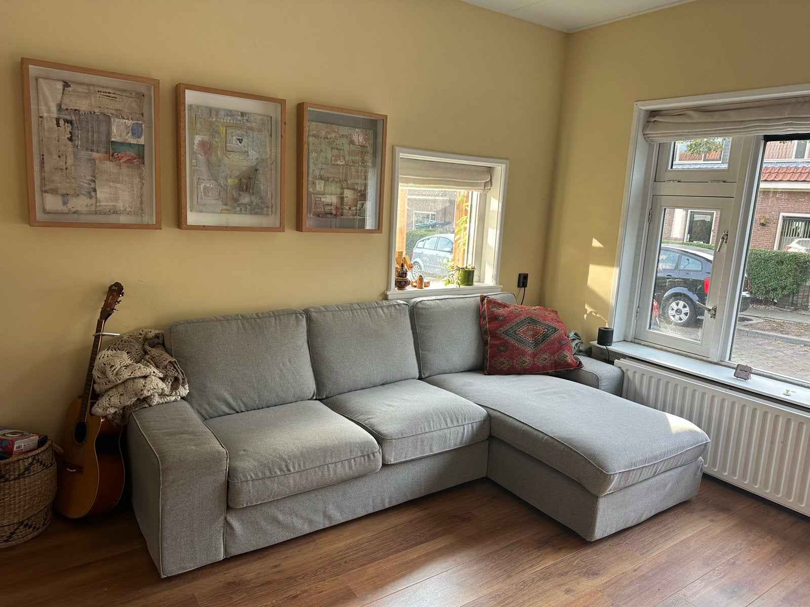 IKEA KIVIK Tibbleby beige/grijs 3-zitsbank met chaise longue, Ophalen, 250 tot 300 cm, Hoekbank, Driepersoons