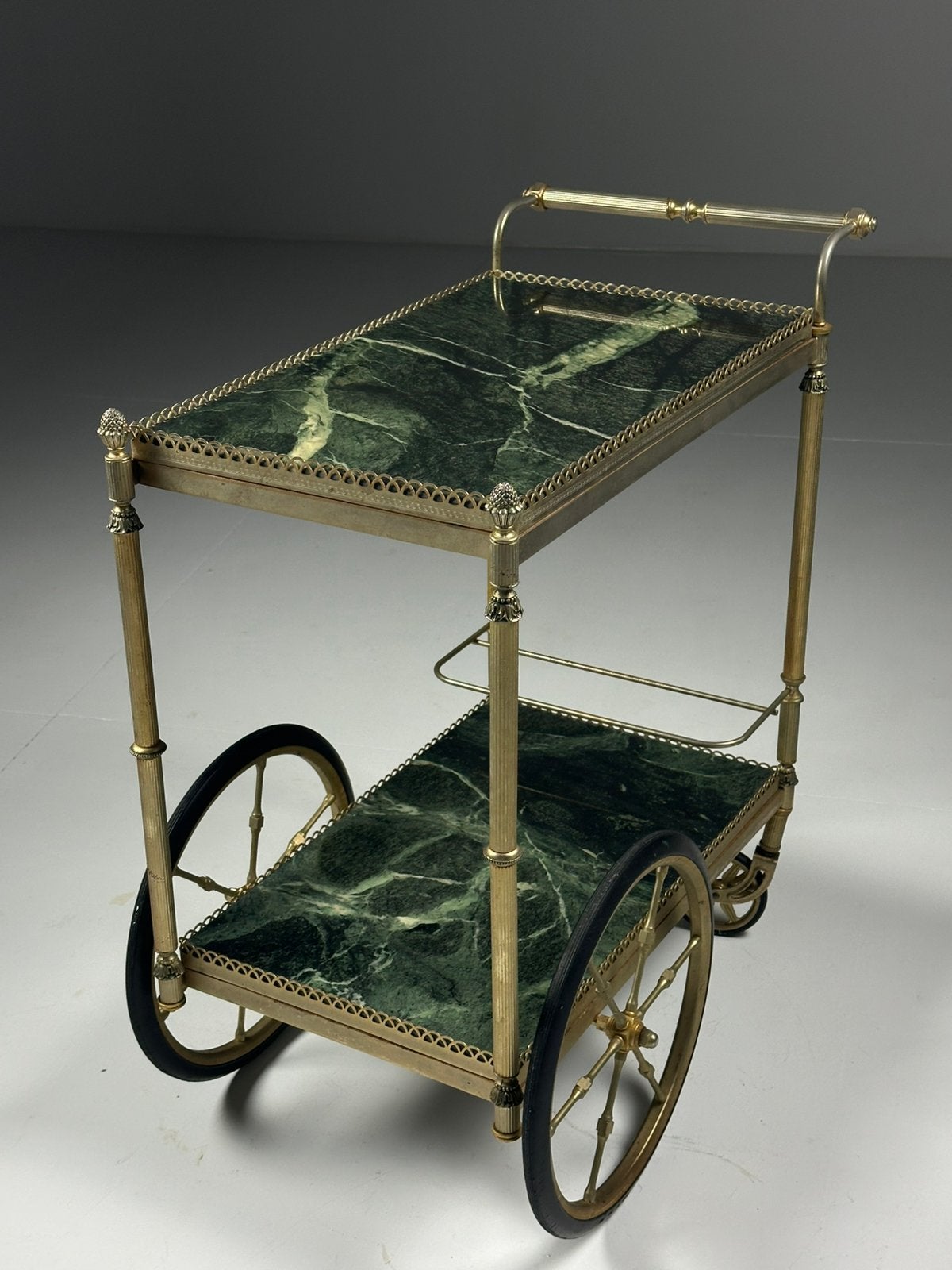 Mid-century serveerwagen met groen marmer, Ophalen of Verzenden, Zo goed als nieuw