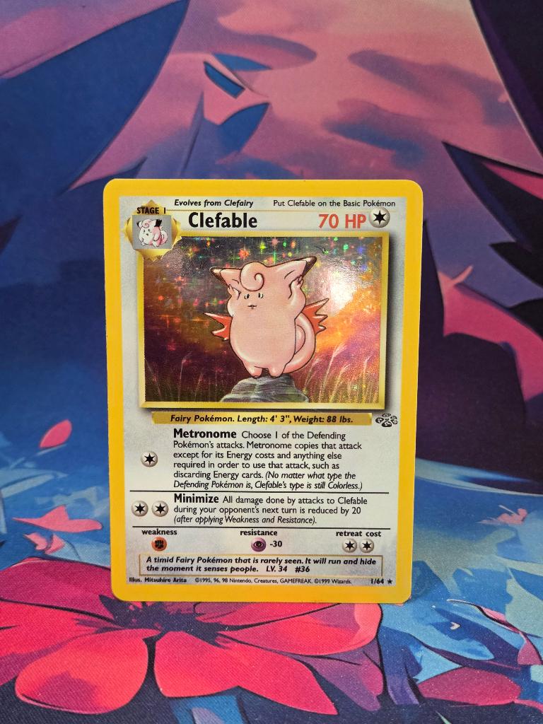 Clefable Holo 1/64 Vintage Pokémon Kaart, Ophalen of Verzenden, Zo goed als nieuw