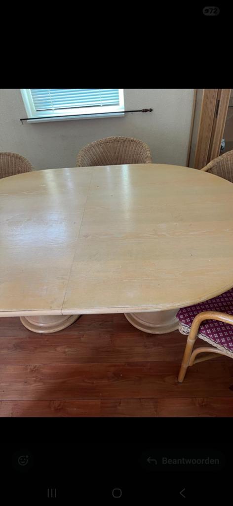 Eettafel met rieten stoelen, Huis en Inrichting, Tafels | Eettafels, Ophalen of Verzenden, Gebruikt, Rechthoekig, 50 tot 100 cm