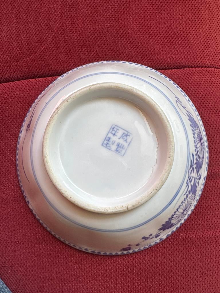 Antieke Chinese porseleinen schaal, blauw-wit decor, Ophalen of Verzenden