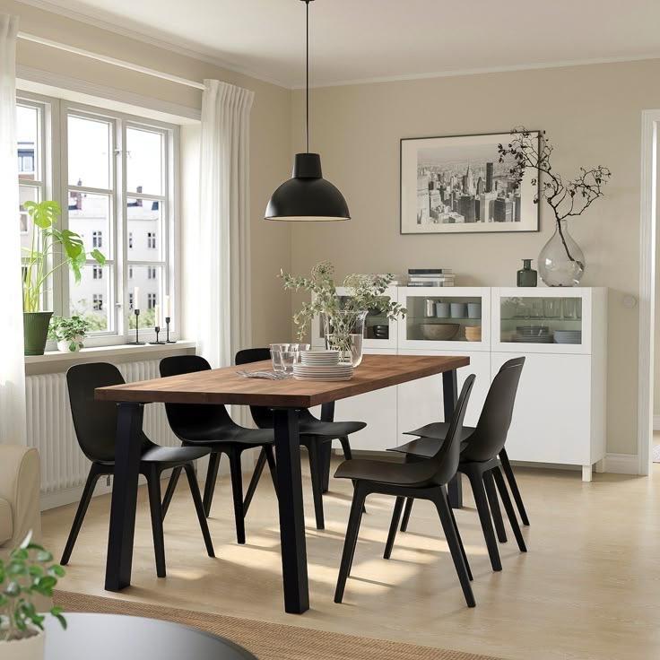 Eettafel IKEA Gunneby en 4 Woood stoelen, Ophalen, Zo goed als nieuw, 4 tot 6 stoelen