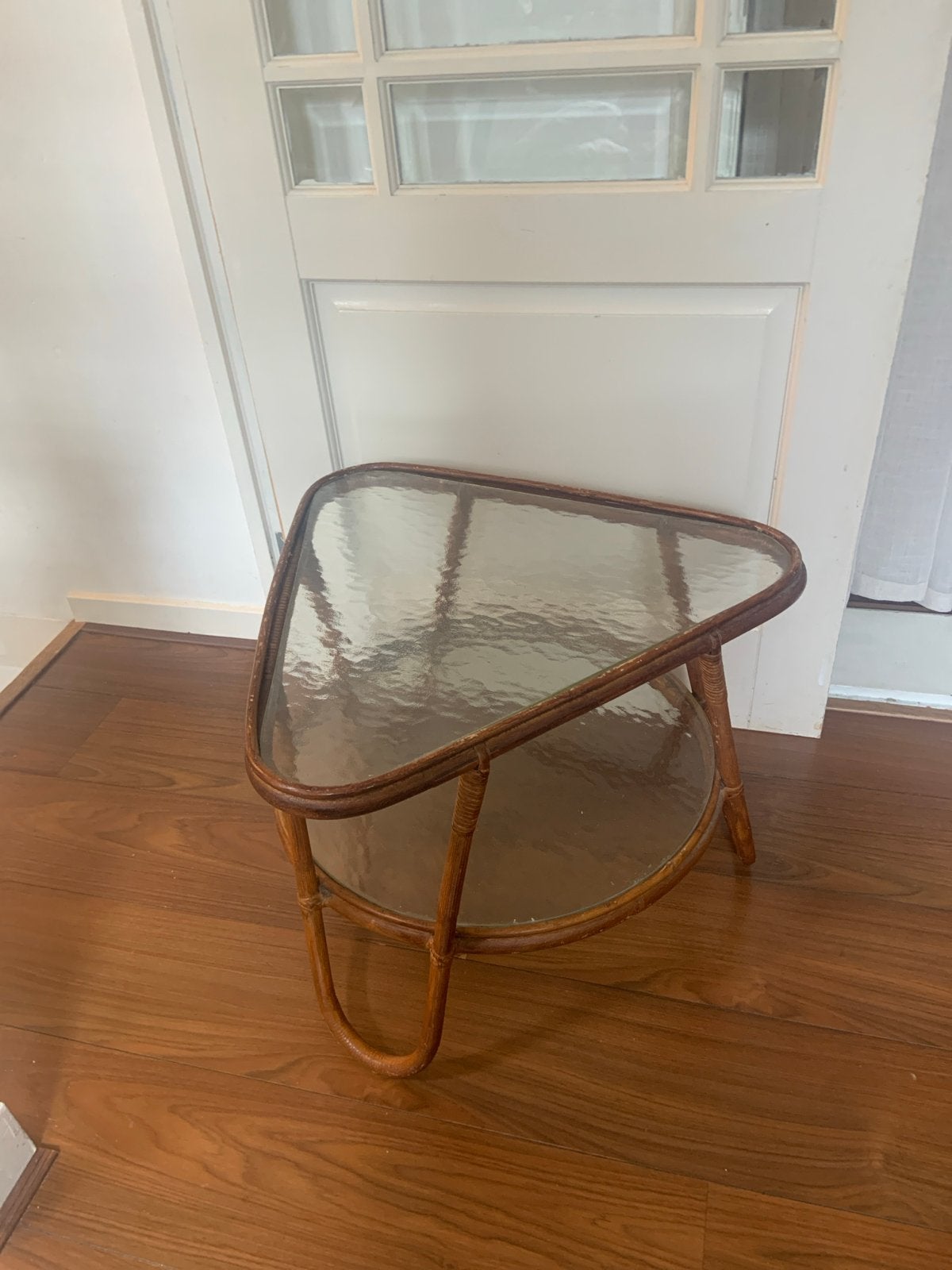 Vintage Rohe bijzettafel met glazen blad, Ophalen, Minder dan 45 cm, Minder dan 55 cm, Gebruikt