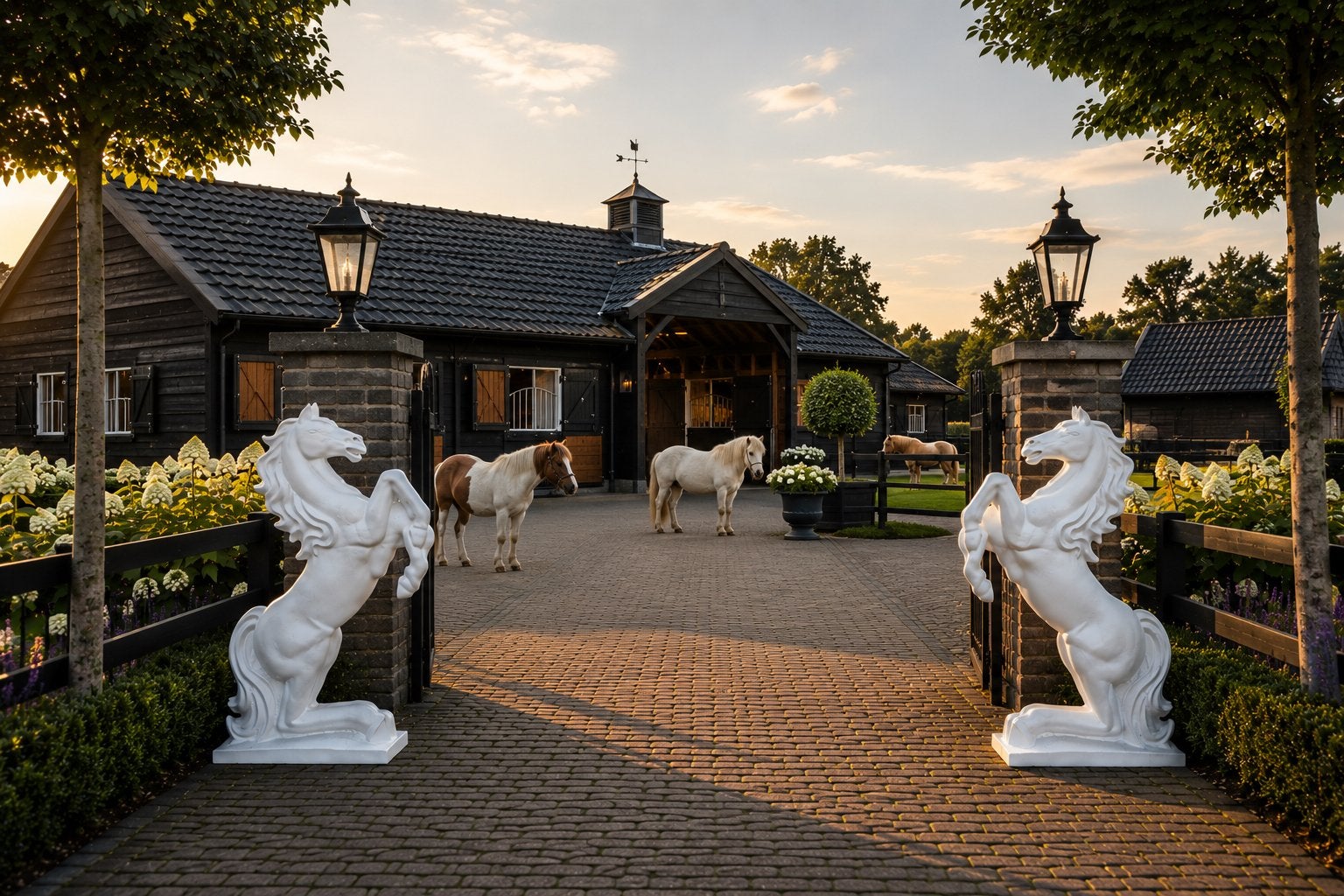 Set van luxe paardenbeeld, 115 cm, 105 kg, Ophalen, Nieuw, Beton, Dierenbeeld
