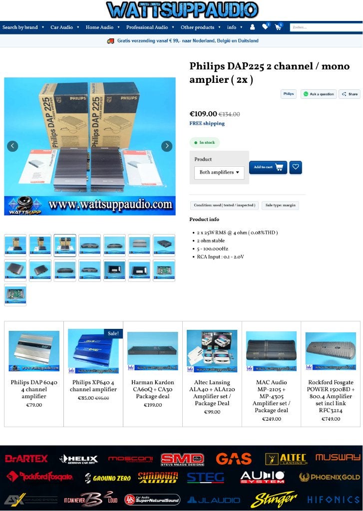 Philips DAP225 2 kanaals versterker, Auto diversen, PHILIPS, ., Ophalen of Verzenden, Zo goed als nieuw