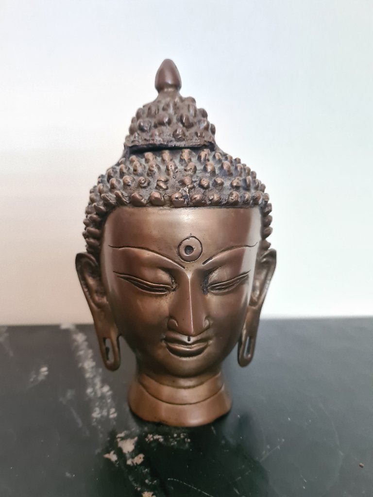Boeddhahoofd Brons, Ophalen of Verzenden, Zo goed als nieuw, 18 cm, Bruin