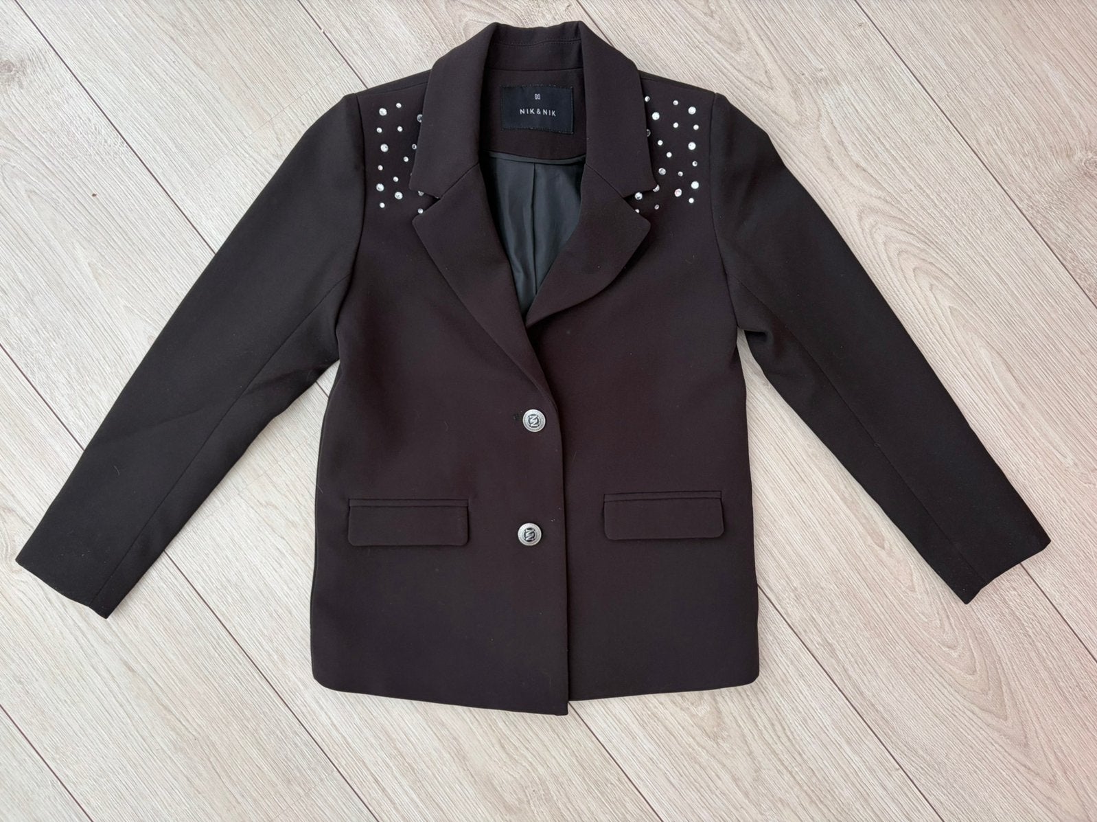 Nik&Nik blazer zwart met strass maat 10 jaar / 140, Ophalen of Verzenden, Zo goed als nieuw, Meisje, Jas