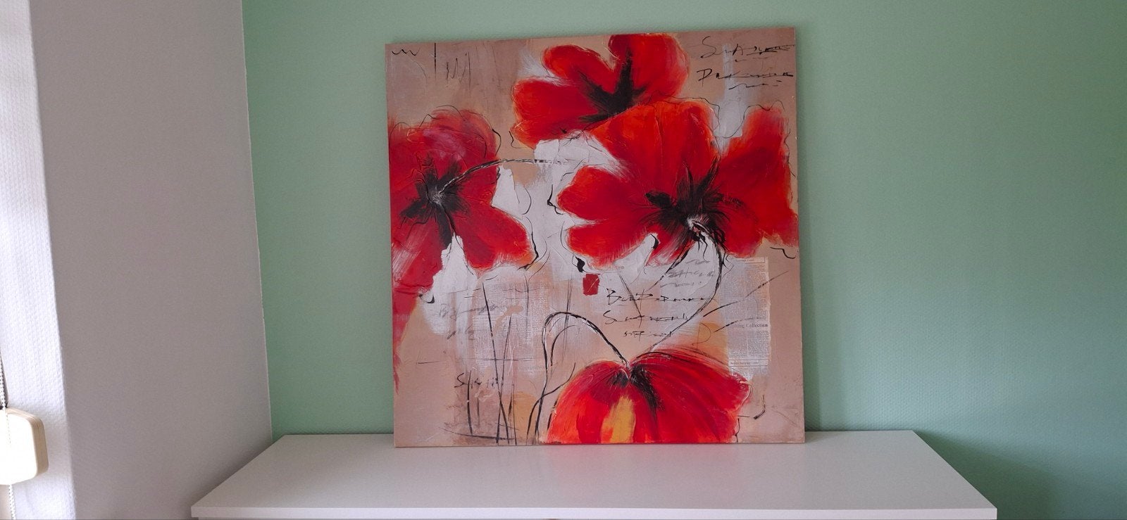 Canvas schilderij 1x1 meter - Rode bloemen, Huis en Inrichting, Woonaccessoires | Schilderijen, Tekeningen en Foto's, Ophalen