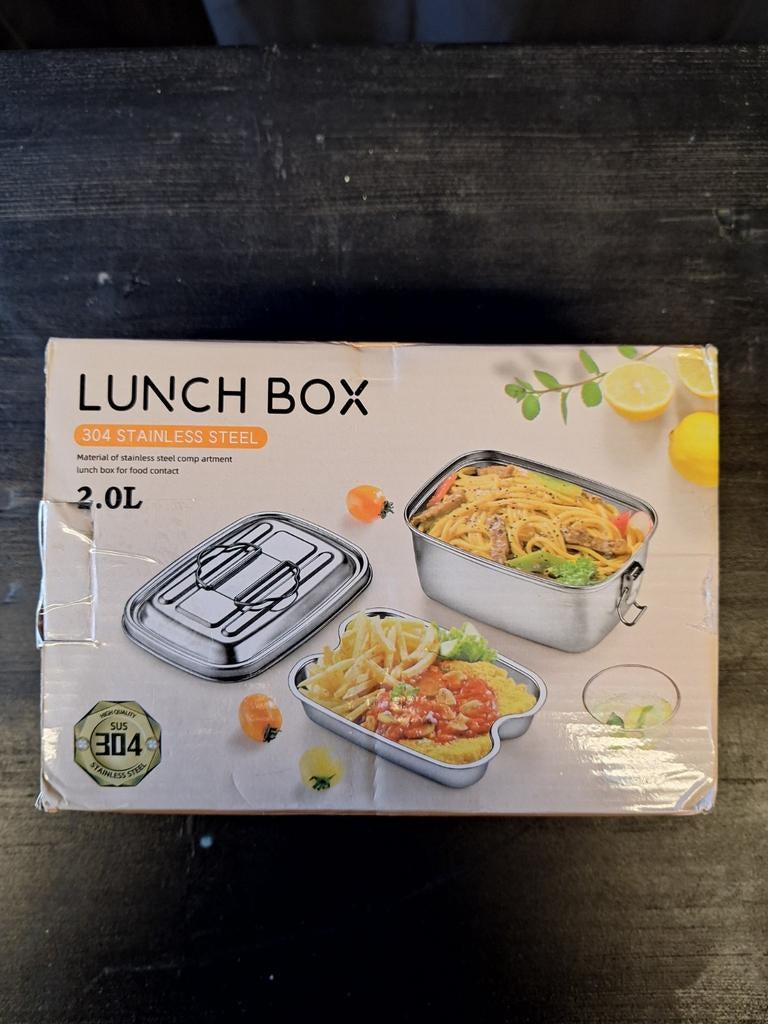 Roestvrijstalen Lunchbox - 2.0L, Huis en Inrichting, Keuken | Keukenbenodigdheden, Nieuw, Broodtrommel, Metaal, Zilver, Ophalen of Verzenden