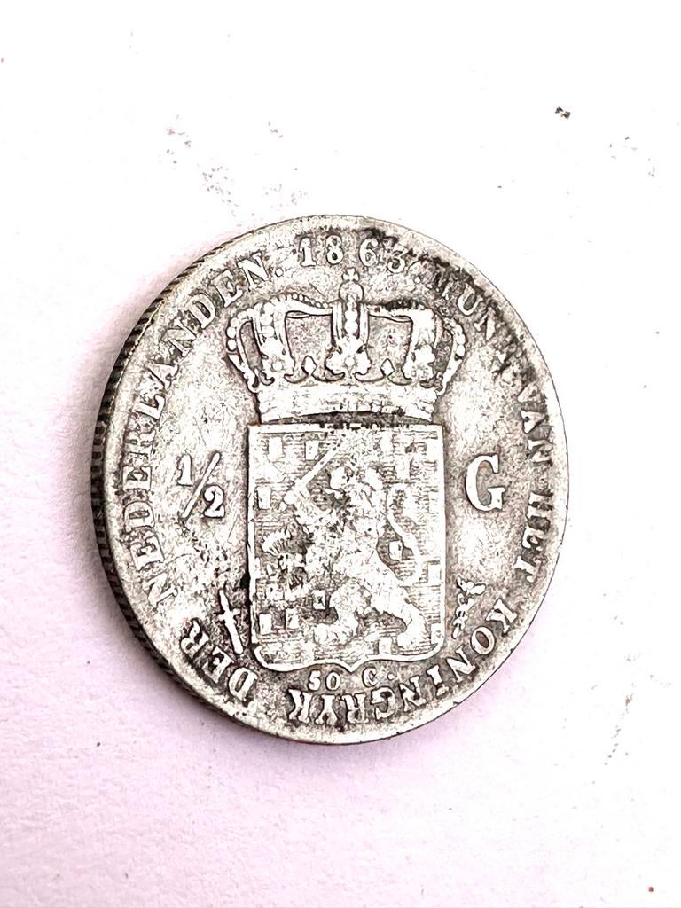 Zilveren Halve Gulden 1863 - Koning Willem III, Postzegels en Munten, Munten | Nederland, ½ gulden, Koning Willem III, Verzenden