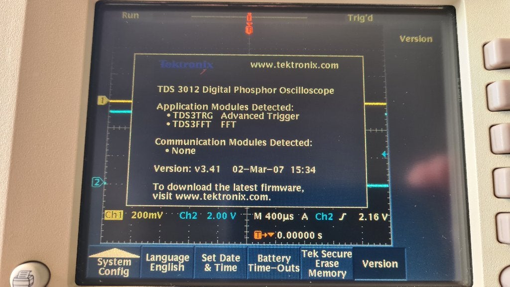 Tektronix TDS 3012 100 MHz 1.25 GS/s 2 kanaals oscilloscope, Ophalen, Gebruikt, Elektriciteit