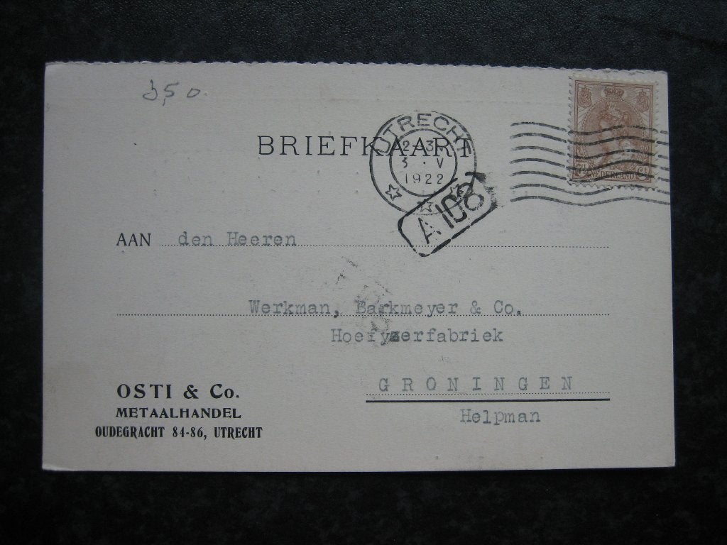UTRECHT  briefkaart reclame Osti & Co Metaalhandel 1922, Ophalen of Verzenden, 1920 tot 1940, Utrecht