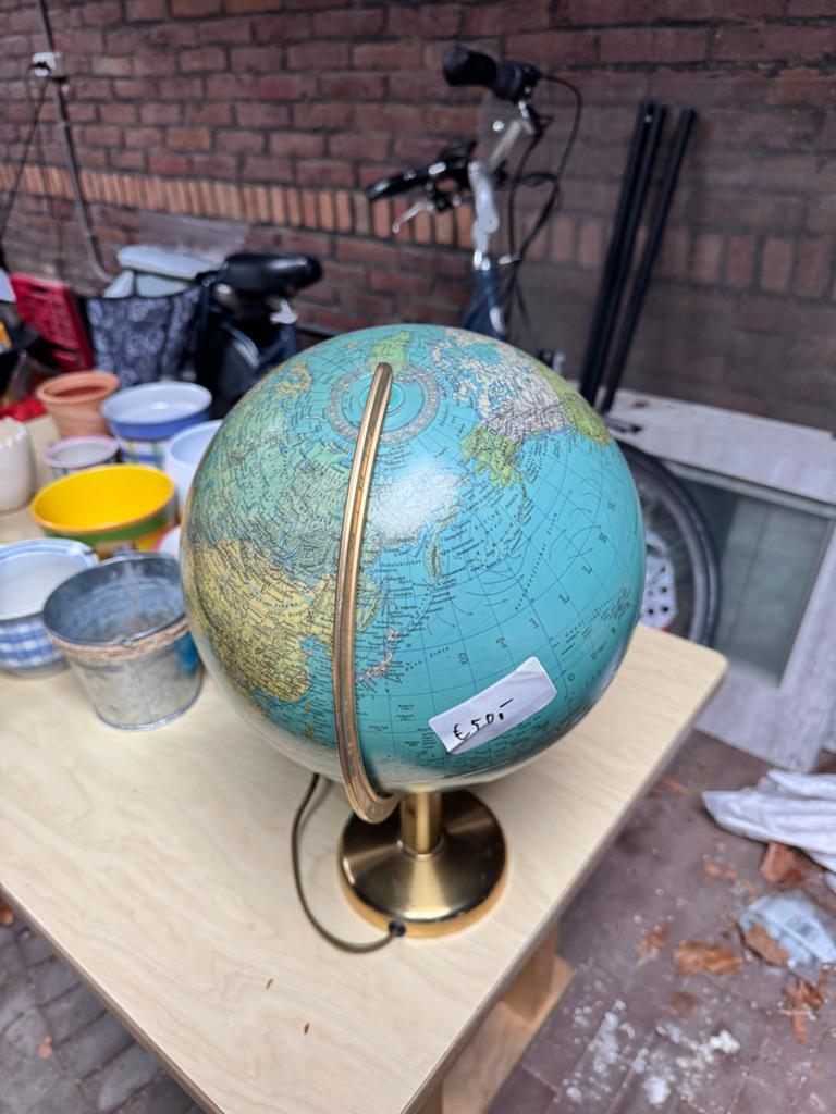 Vintage Wereldbol Lamp - Decoratieve Verlichting, Ophalen of Verzenden, Verlicht, Zo goed als nieuw