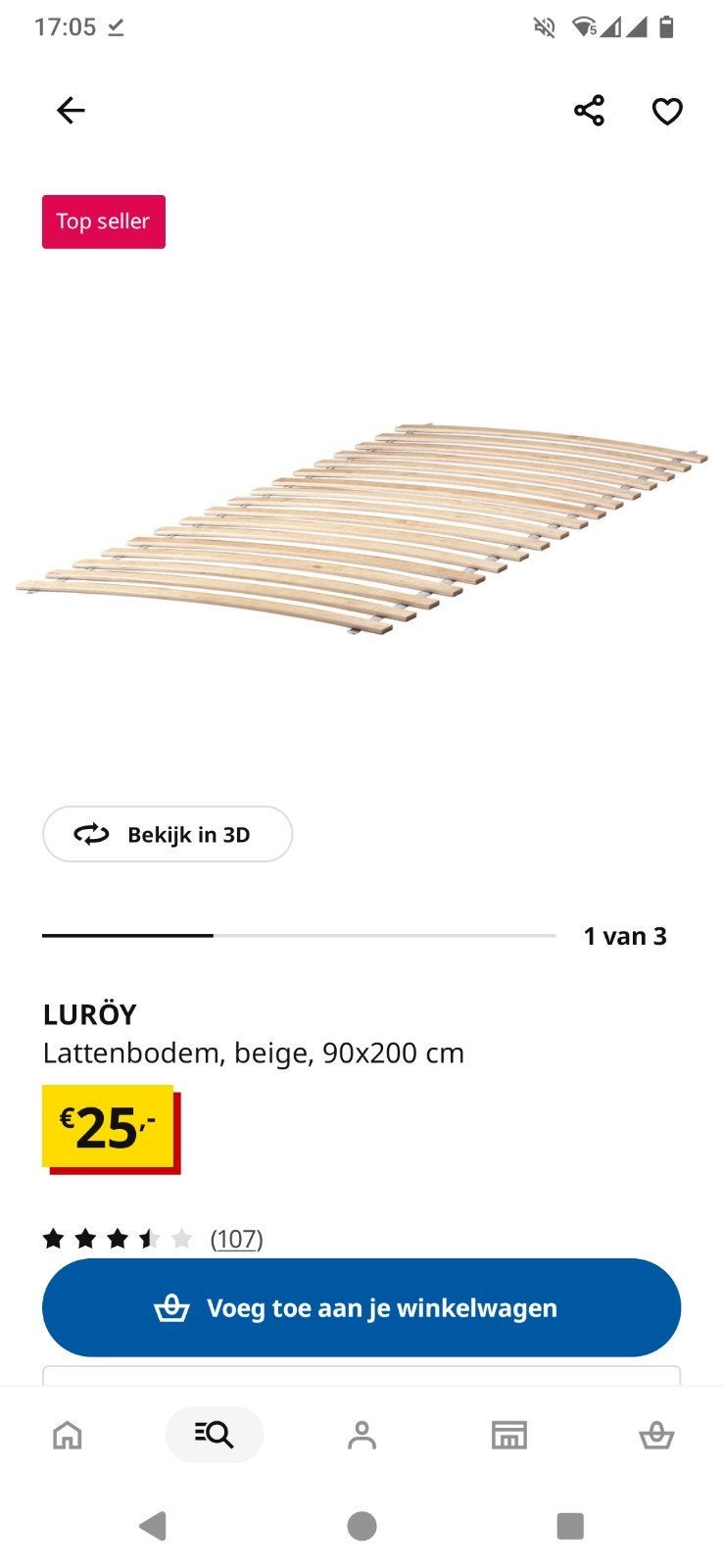 LURÖY Lattenbodem 90x200 cm IKEA, Ophalen, 90 cm, Eenpersoons, Zo goed als nieuw