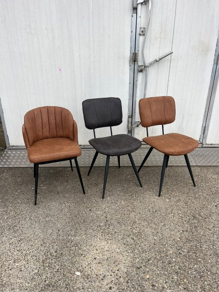 3 stuks stoelen microleder cognac antraciet, Ophalen, Zo goed als nieuw, Leer, Drie