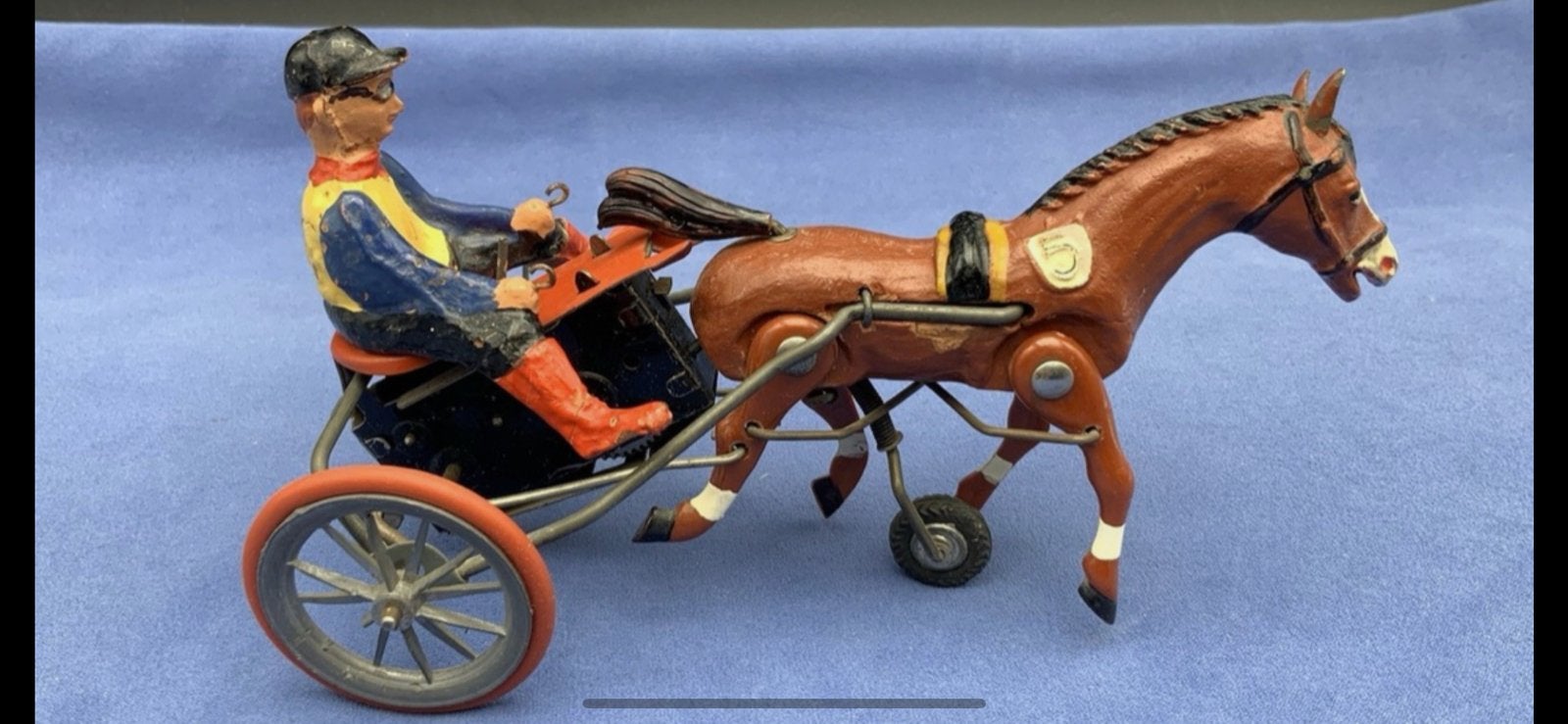 Blikken speelgoed paard  antiek zoldervondst jockey, Ophalen of Verzenden