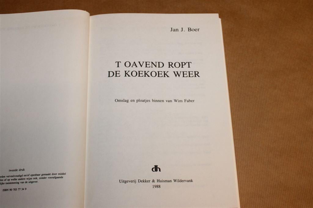 t Oavend Ropt de Koekoek Weer — Jan J. Boer [1988], Boeken, Geschiedenis | Stad en Regio, Ophalen of Verzenden, Gelezen
