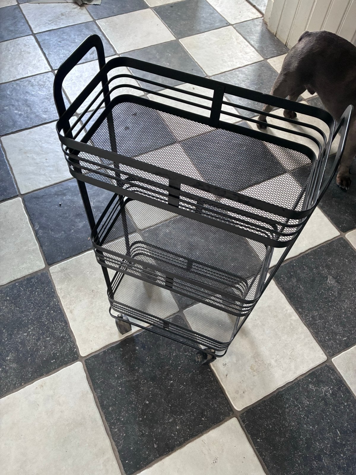 Zwart metalen trolley met 3 etages op wielen, Huis en Inrichting, Ophalen, Gebruikt