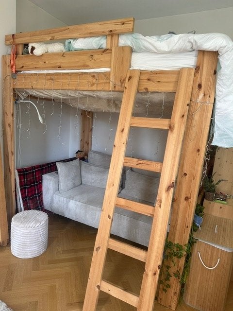 Houten hoogslaper - GRATIS, Huis en Inrichting, Slaapkamer | Stapelbedden en Hoogslapers, Ophalen, Gebruikt, Hoogslaper, 140 cm