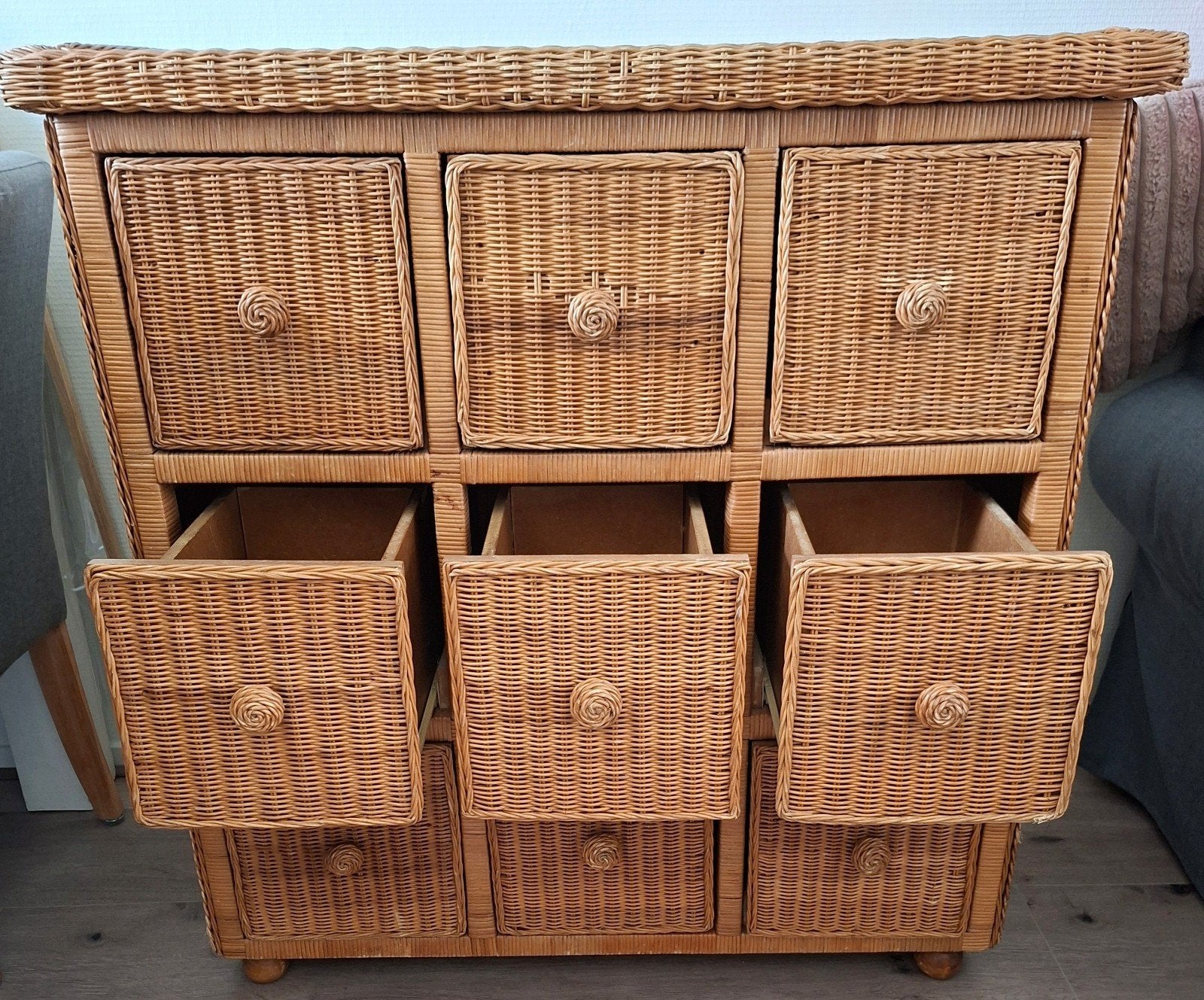 Rotan ladekast met 9 laden - Vintage look, Ophalen, Overige materialen, Gebruikt, 5 laden of meer