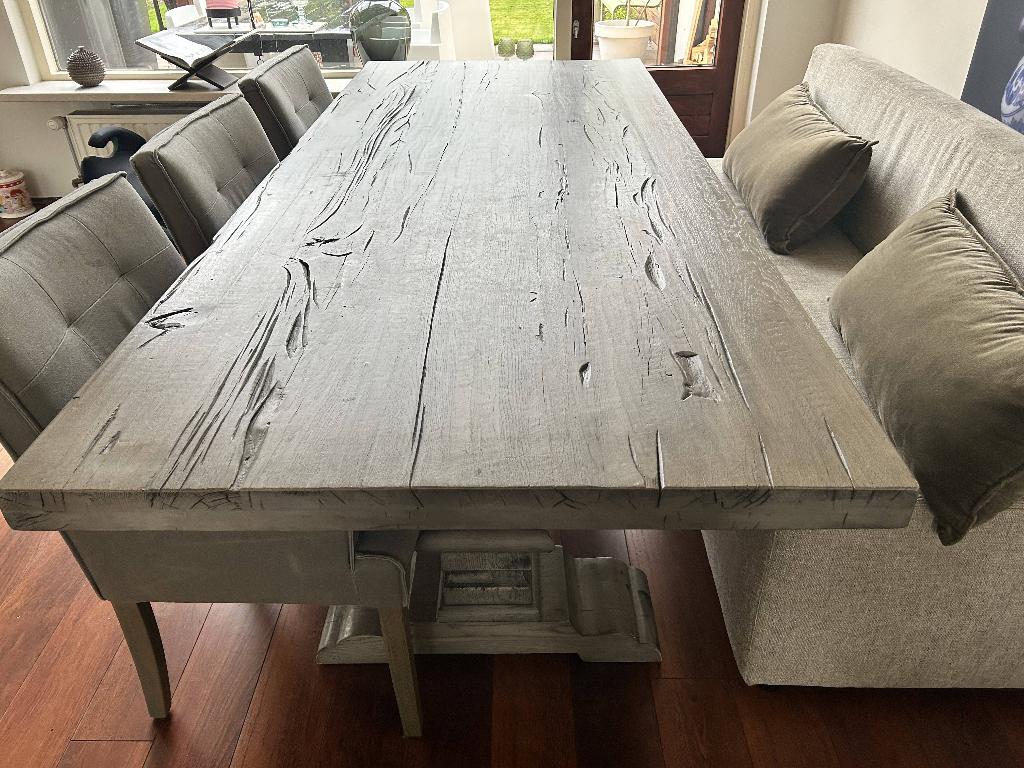 Te koop! Eiken eettafel - 240 x 100 - Grijs, Ophalen, Gebruikt, 100 tot 150 cm, Eikenhout