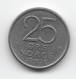 Noorwegen 25 øre 1975 KM# 417, Verzenden, Overige landen, Losse munt