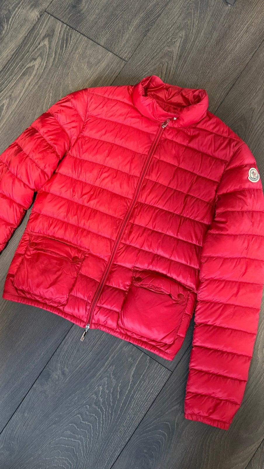 Originele Moncler Lans dames donsjas maar 2 (s/m), Ophalen of Verzenden, Zo goed als nieuw, Rood