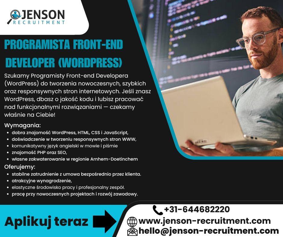 Programista Front-end Developer (WordPress), Vacatures, Vacatures | Overige Vacatures, MBO, Vanaf 1 jaar, Overige vormen, 33 - 40 uur