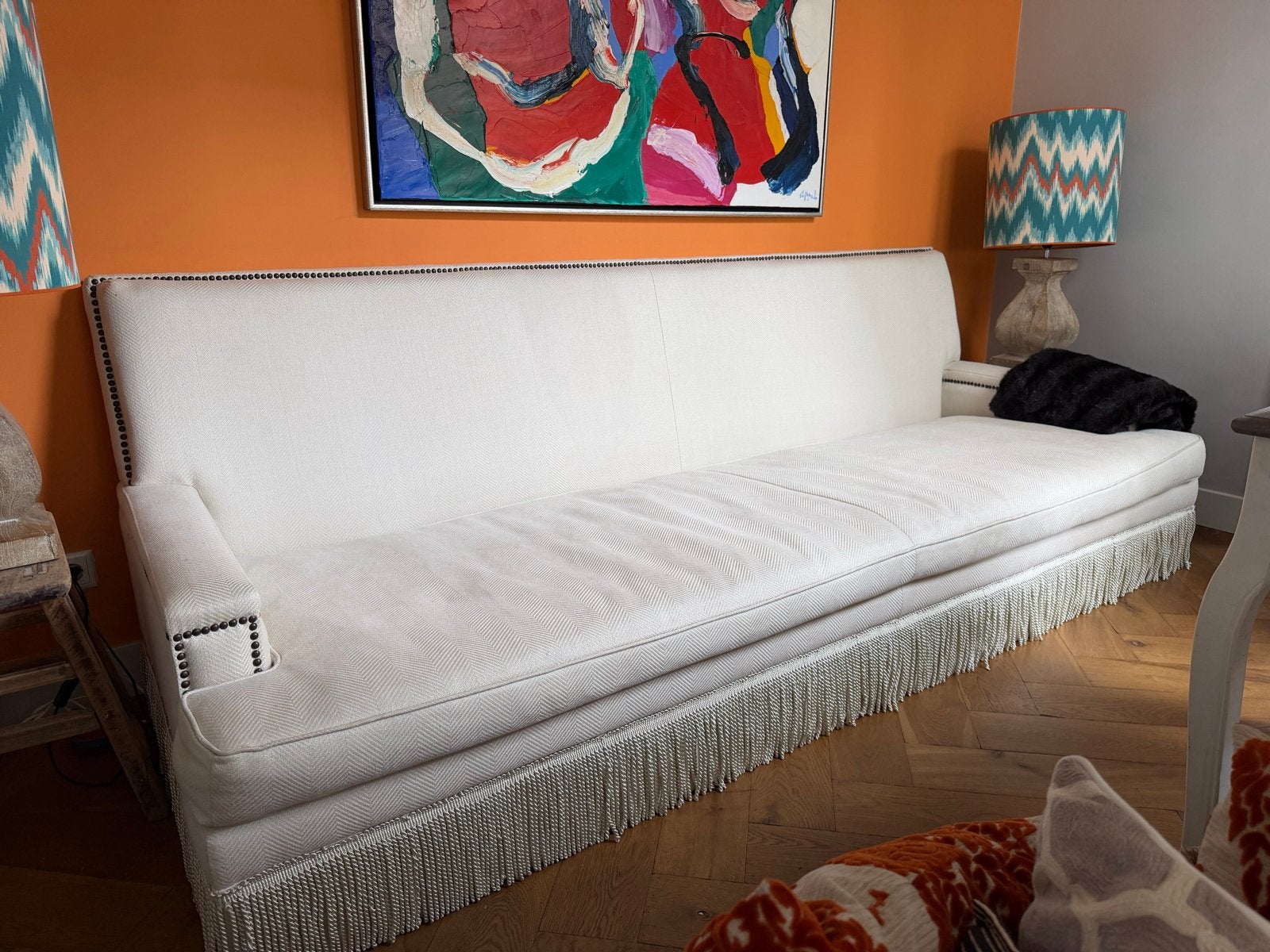 Luxe Casa Padrino designbank wit met franjes, 250 tot 300 cm, 100 tot 125 cm, Driepersoons, Ophalen of Verzenden