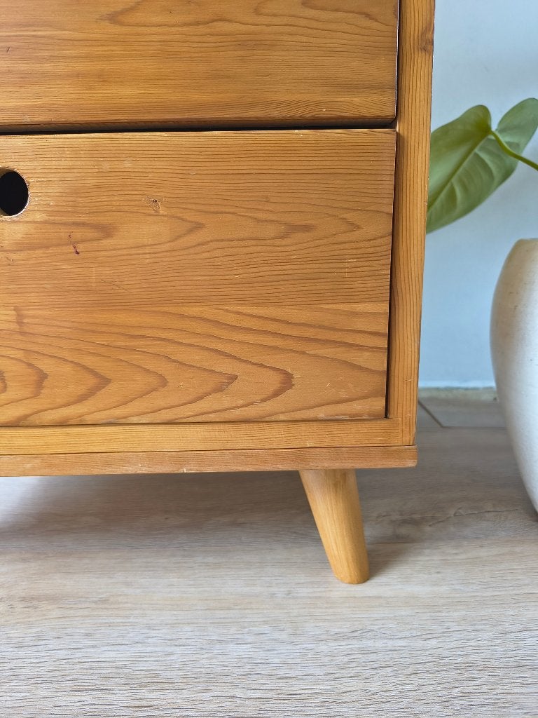 Vintage Grenen Ladekast (5 lades) – Scandinavisch, Huis en Inrichting, Minder dan 50 cm, Onbekend, Ophalen of Verzenden, Zo goed als nieuw