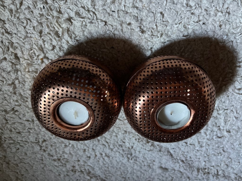 Waxinelicht houder roze/loodkleurig, Ophalen, Gebruikt, Waxinelichthouder, Roze