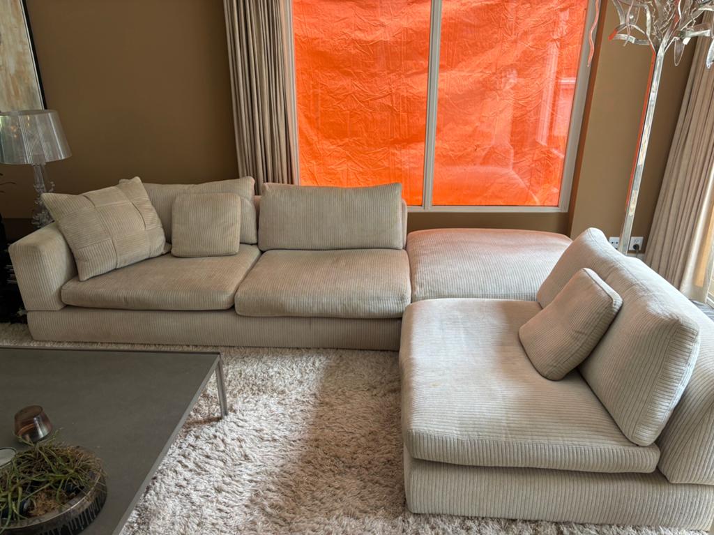 Minotti hoekbank, Huis en Inrichting, Ophalen, Zo goed als nieuw, Stof