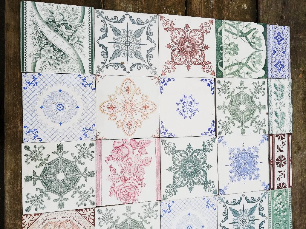 ca 92x69cm Tableau voor achter fornuis, antieke tegels, Ophalen, 50 tot 100 cm, Zo goed als nieuw, Minder dan 25 cm
