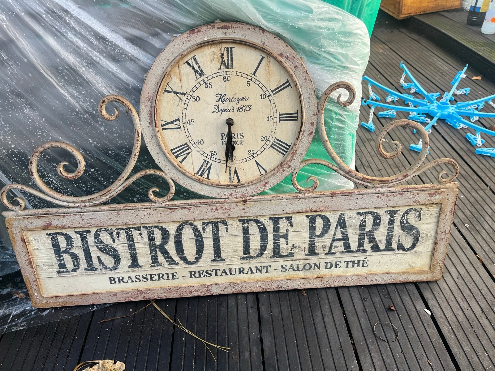 Set 'Bistrot de Paris' decoratie: klok, brieven , krijtbor, Ophalen, Vintage, Analoog, Werkt op batterijen