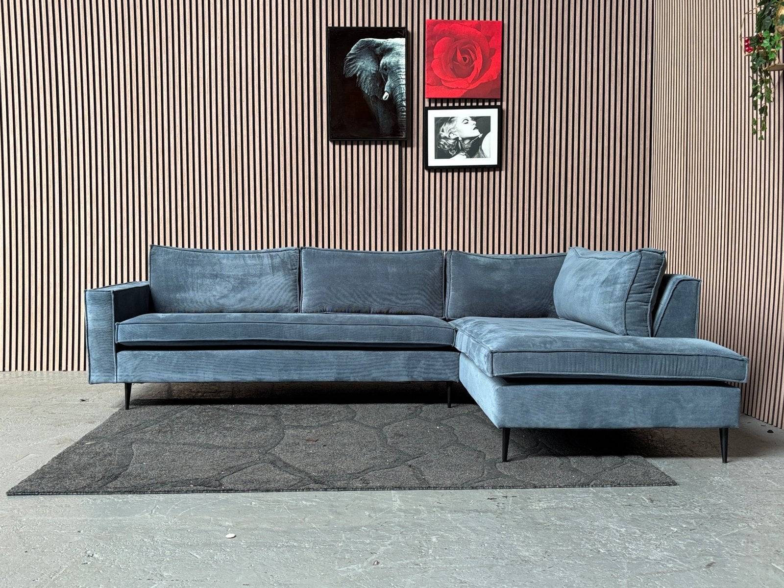 Foto 2 van GRATIS LEVERING Hoekbank Ribstof Blauw 280x195 GEREINIGD