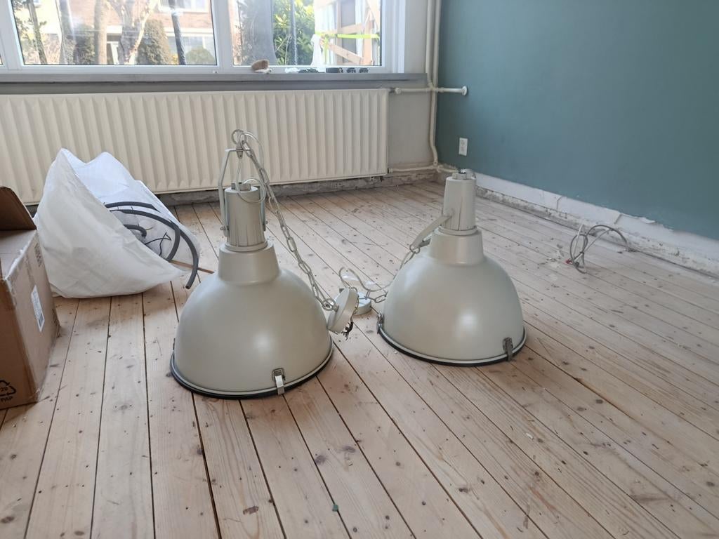 Industriële hanglampen., Huis en Inrichting, Lampen | Hanglampen, Ophalen, Gebruikt, Minder dan 50 cm