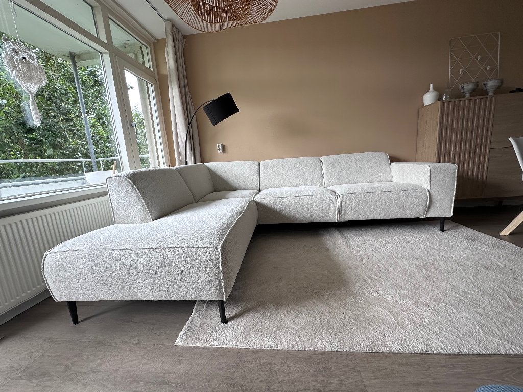Beige hoekbank, Huis en Inrichting, Banken | Bankstellen, Ophalen, 250 tot 300 cm, Hoekbank, Zo goed als nieuw