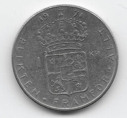 Zweden 1 krona 1971 KM# 826a, Verzenden, Overige landen, Losse munt