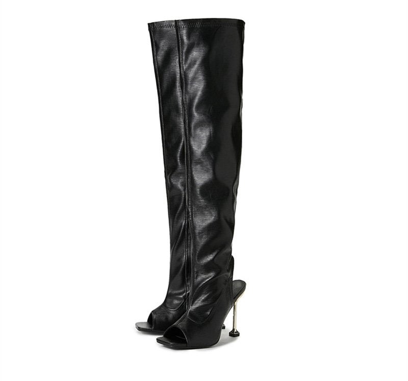 Zwarte dames overknee laarzen met open hiel vrouwen hoge, Kleding | Dames, Schoenen, Verzenden, Nieuw, Zwart, Hoge laarzen