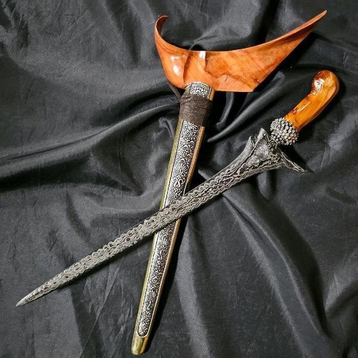 Keris Sempaner Pamor Dwiwarna Lam Alif Untu Walang KNN48, Wapen, Verzenden, Overige materialen, Indonesië