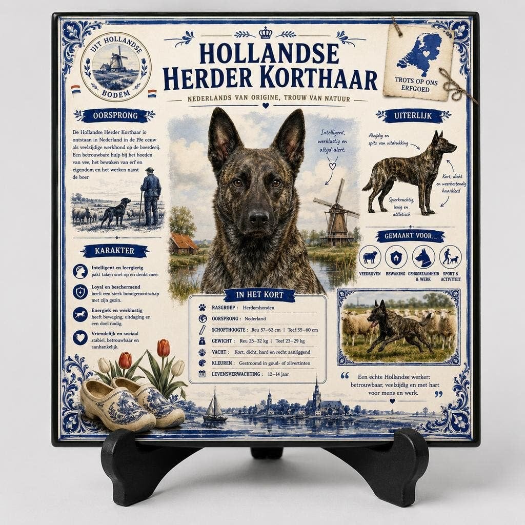 Hollandse Herder Korthaar - Infographic Tegel, Ophalen of Verzenden, Nieuw