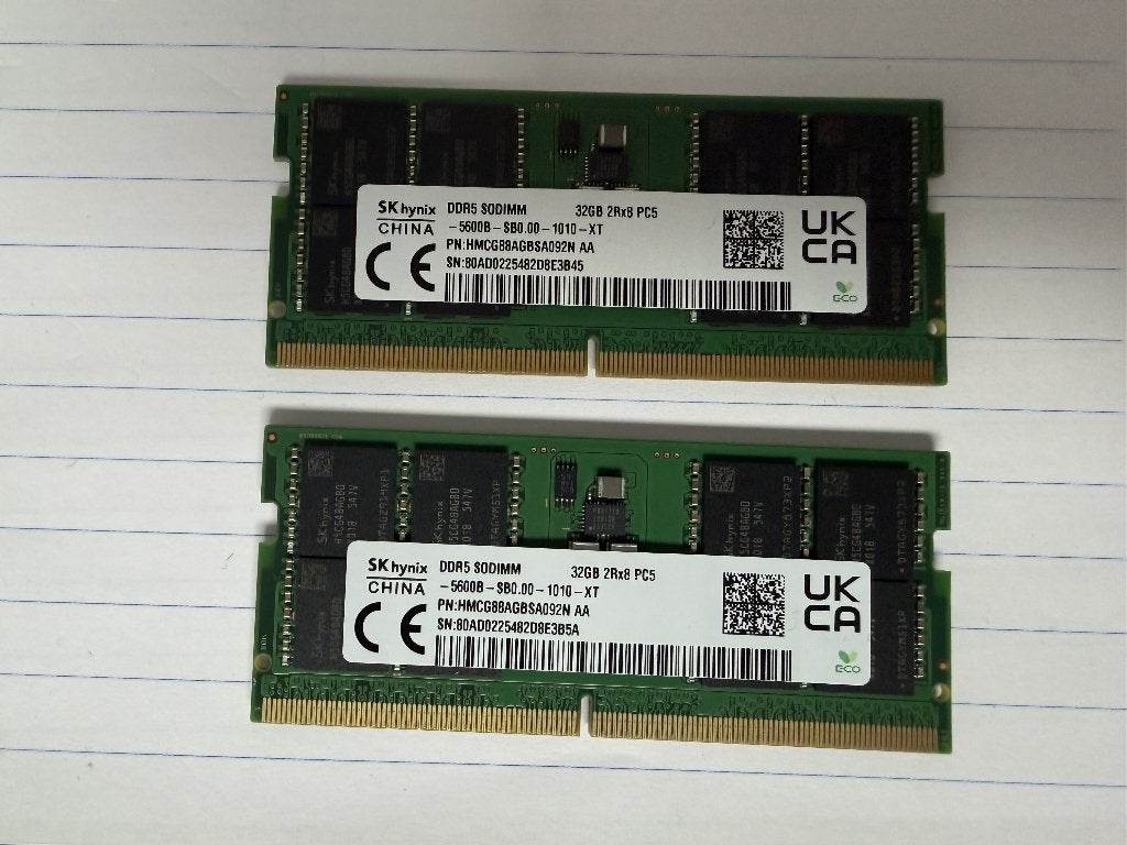 SK Hynix 64GB (2x 32GB) DDR5 SO-DIMM 5600MHz Laptop Geheugen, Gebruikt, 32 GB, Ophalen of Verzenden, DDR5