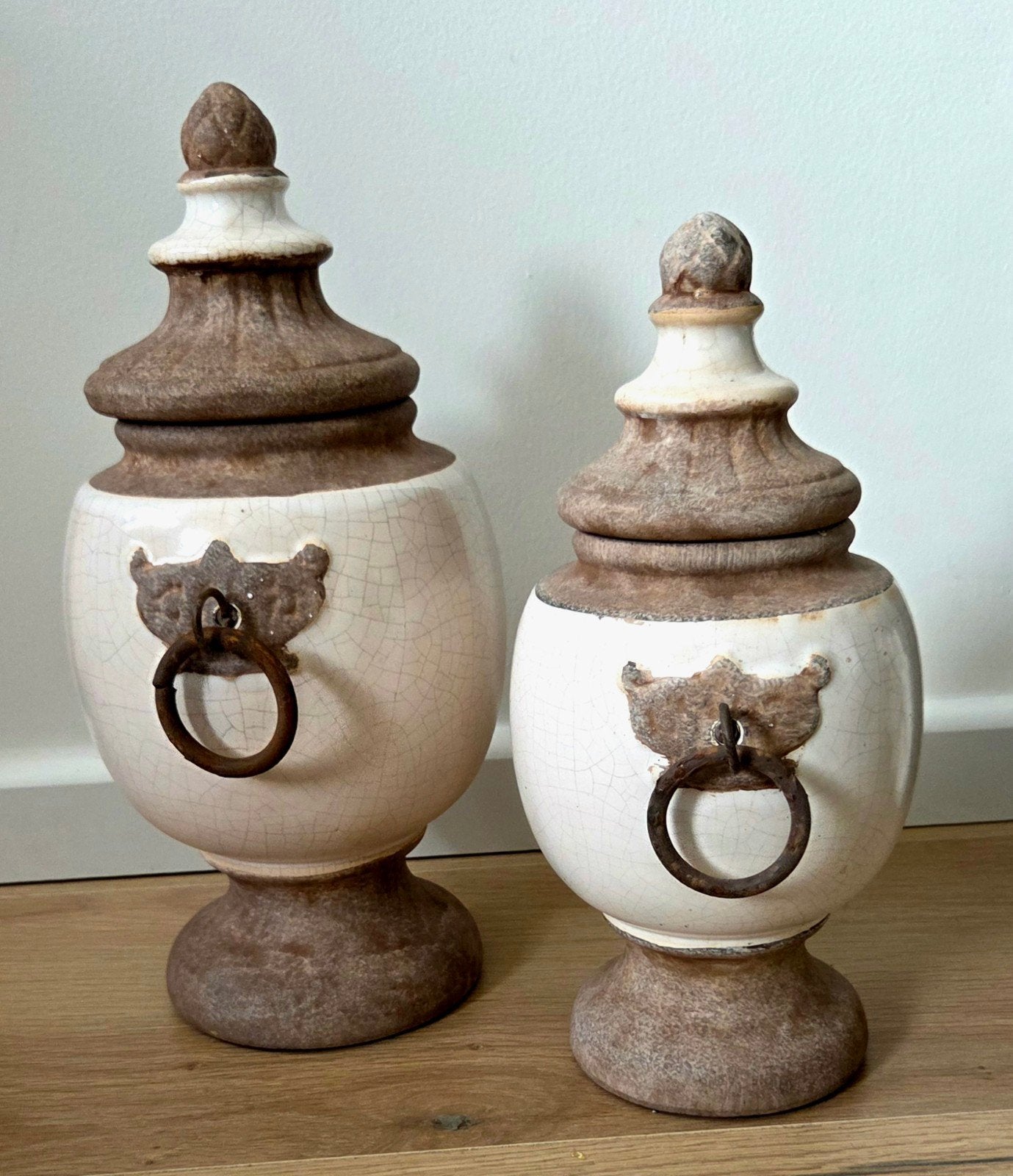 Set van 2 vintage keramische voorraadpotten – craquelé, Ophalen