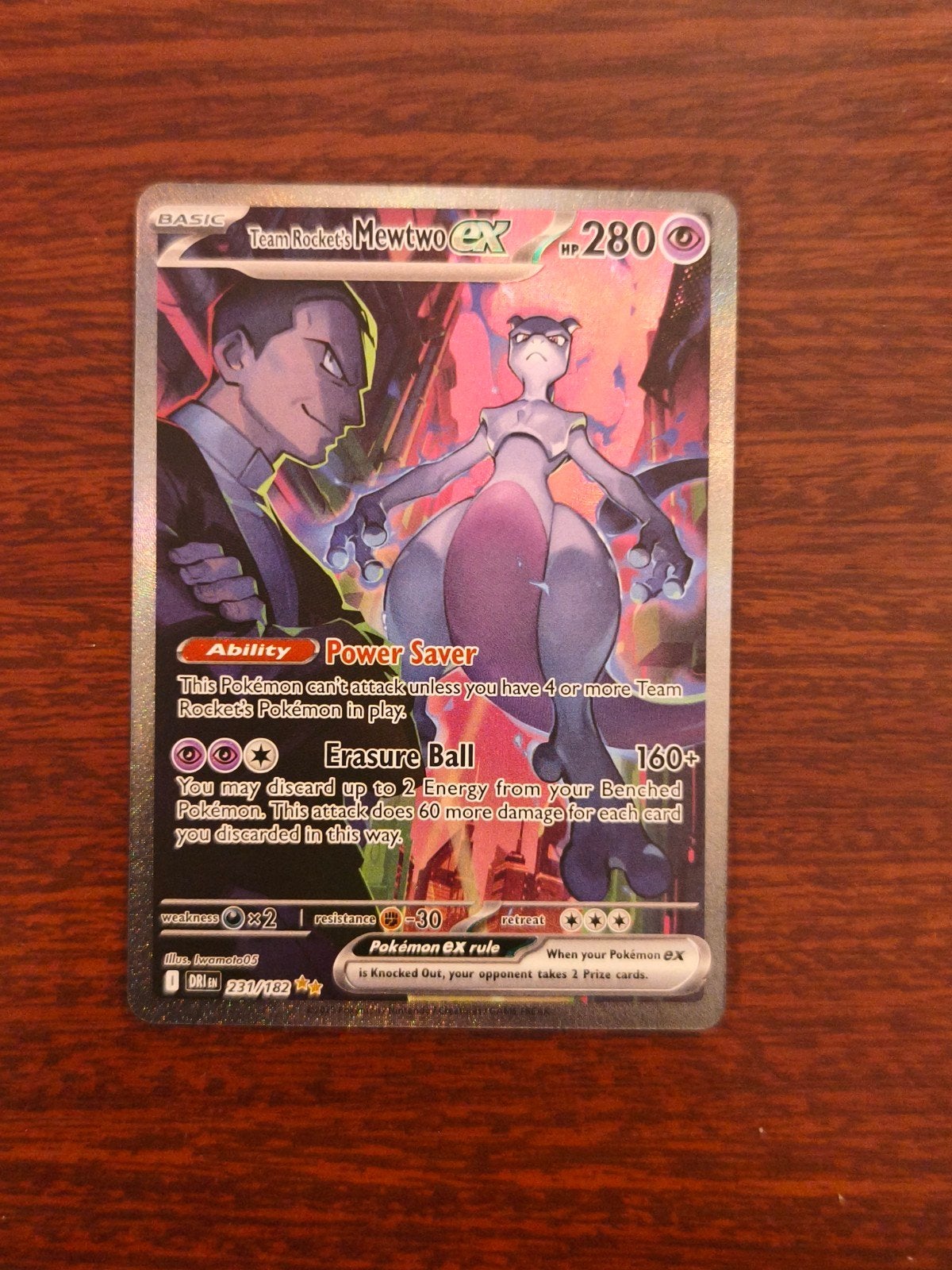 Mewtwo 231/182 Team Rocket's EX Pokémon Kaart, Ophalen of Verzenden, Zo goed als nieuw, Losse kaart, Foil