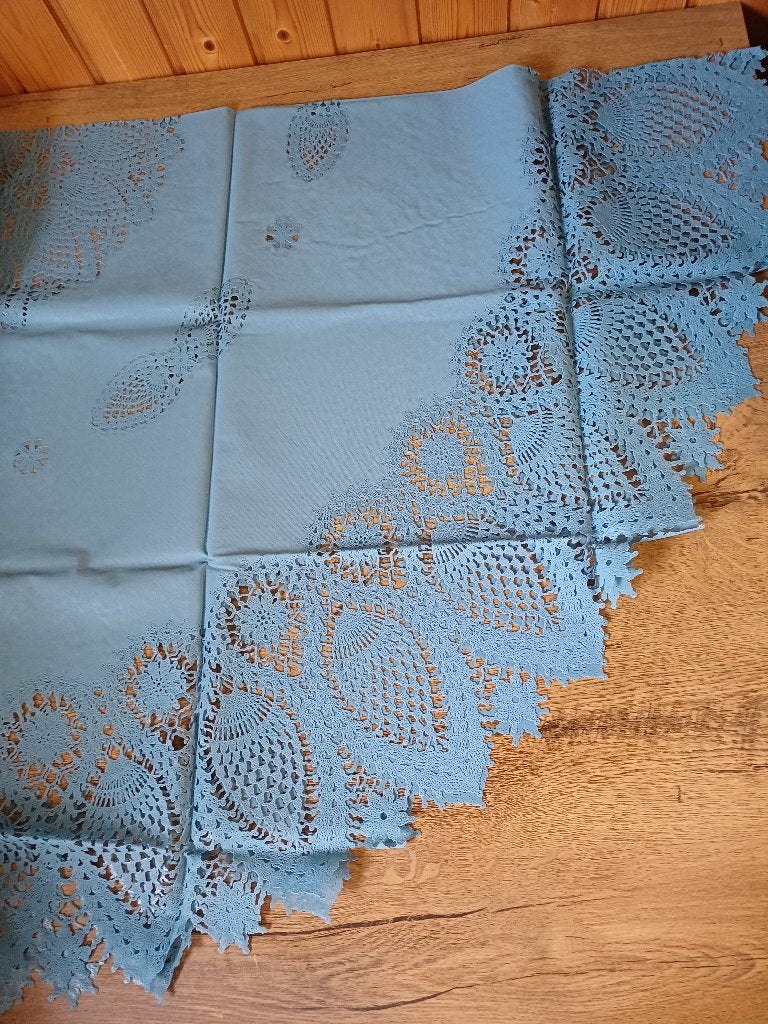 Mooi blauw rond tafelkleed, kant, van vinyl, ., Nieuw, Ophalen of Verzenden, .