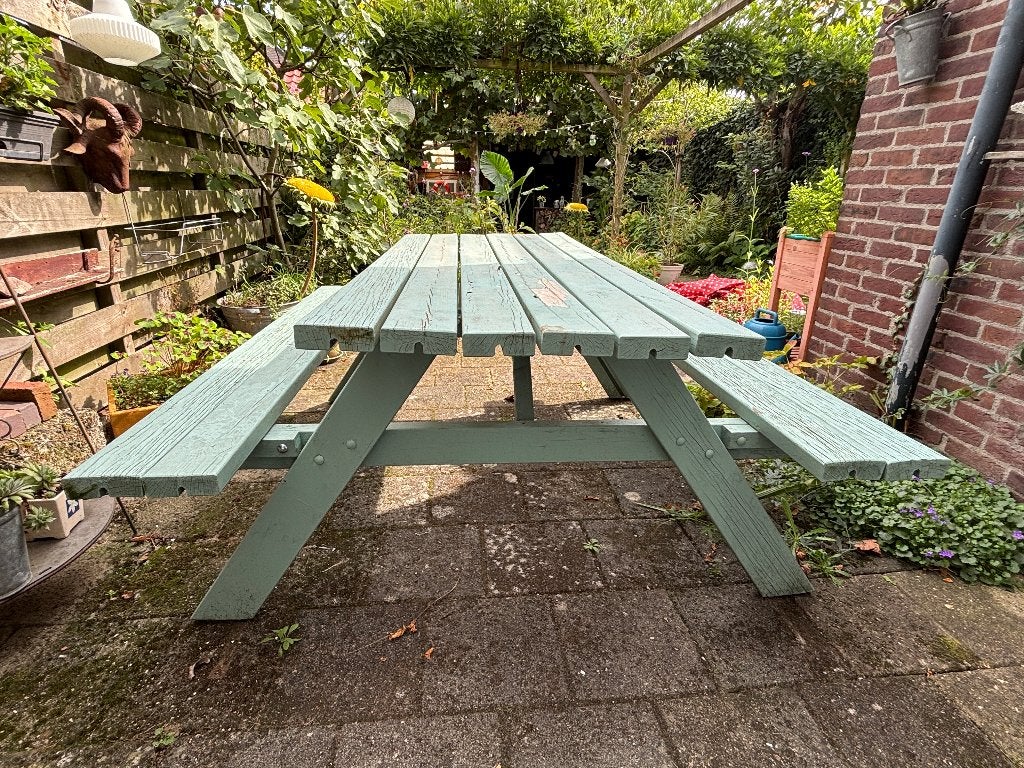 Robuuste houten picknicktafel / tuintafel, Ophalen, Gebruikt, Rechthoekig, Hout