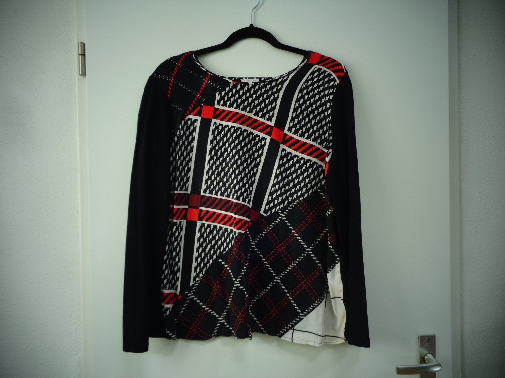 Gerry Weber top met lange mouw, zwart rood wit, maat 44, Zwart, Maat 42/44 (L), Ophalen of Verzenden, Lange mouw