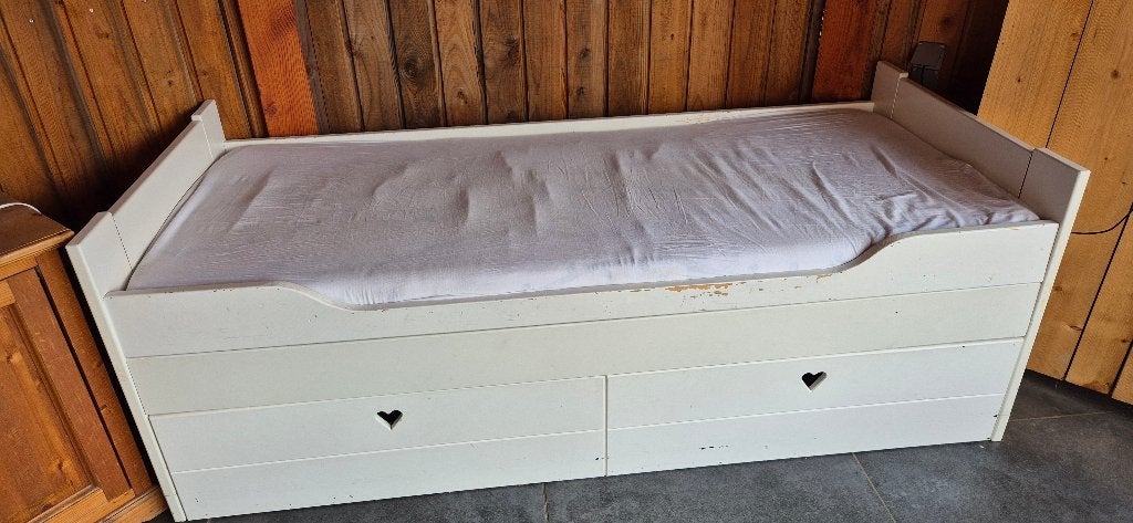 Bed met grote laden, 80cm breed, Ophalen, Gebruikt, Eenpersoons, Wit