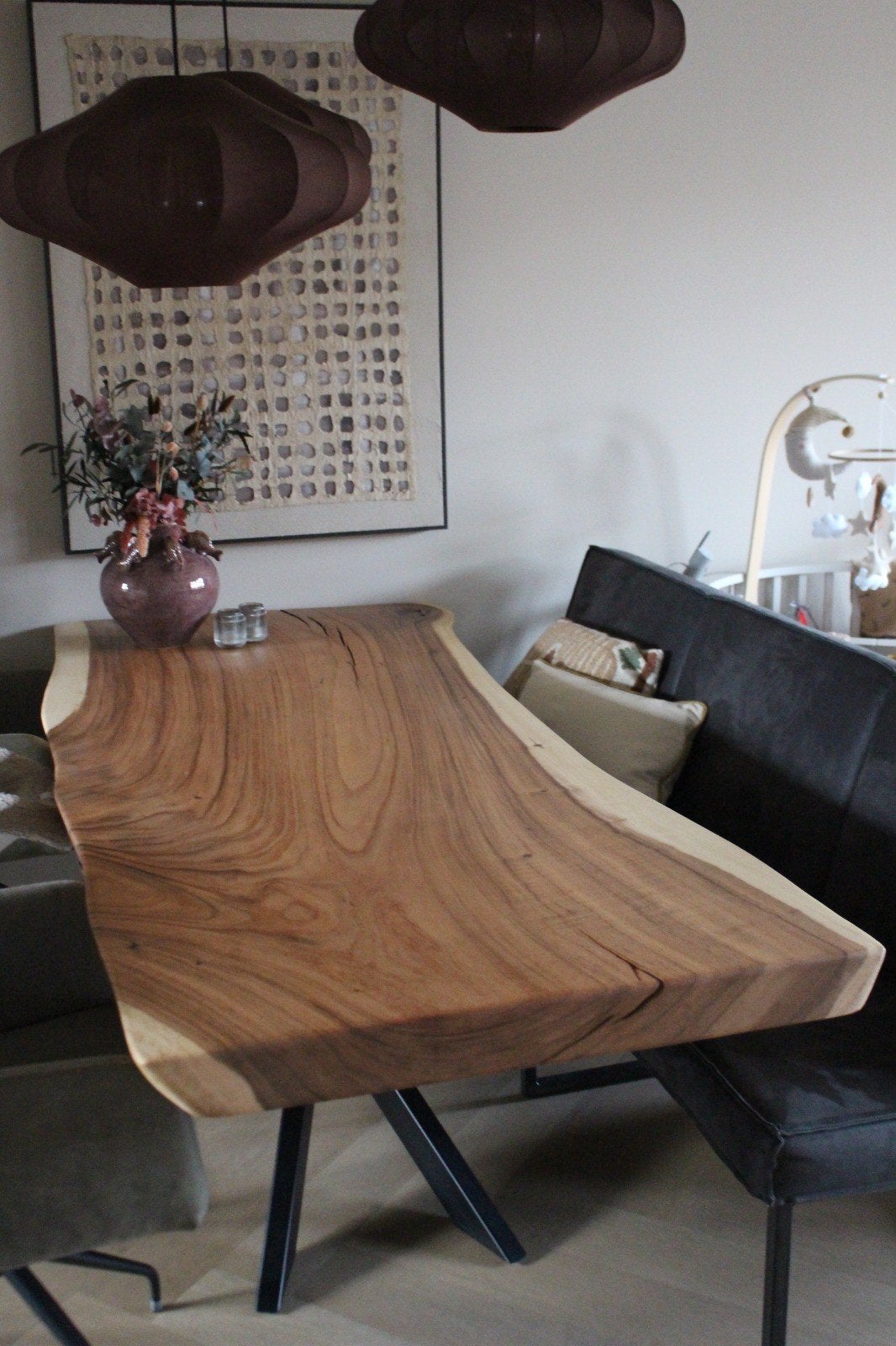 Boomstamtafel Table Du Sud 220x90 met eetbank, Huis en Inrichting, Tafels | Eettafels, 200 cm of meer, 50 tot 100 cm, Zo goed als nieuw